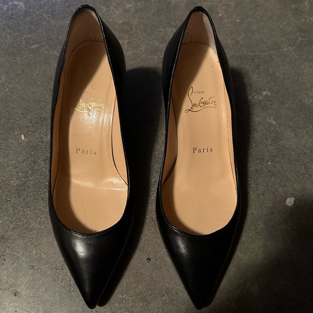 Christian Louboutin Classic Black Leather Pointed-Toe Pumps
